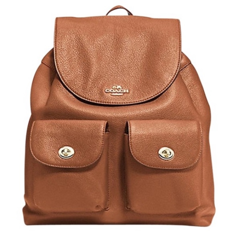 Coach Two Pocket Brown Leather Backpack